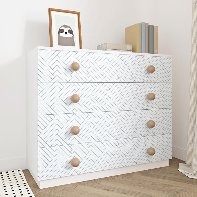 Blue White Geometric Peel and Stick Wallpaper Self Adhesive Geometric Contact Paper for Walls Striped Wallpaper Peel and Stick Modern Accent Wallpapers for Bedroom Kitchen Bathroom 17.5"x120"