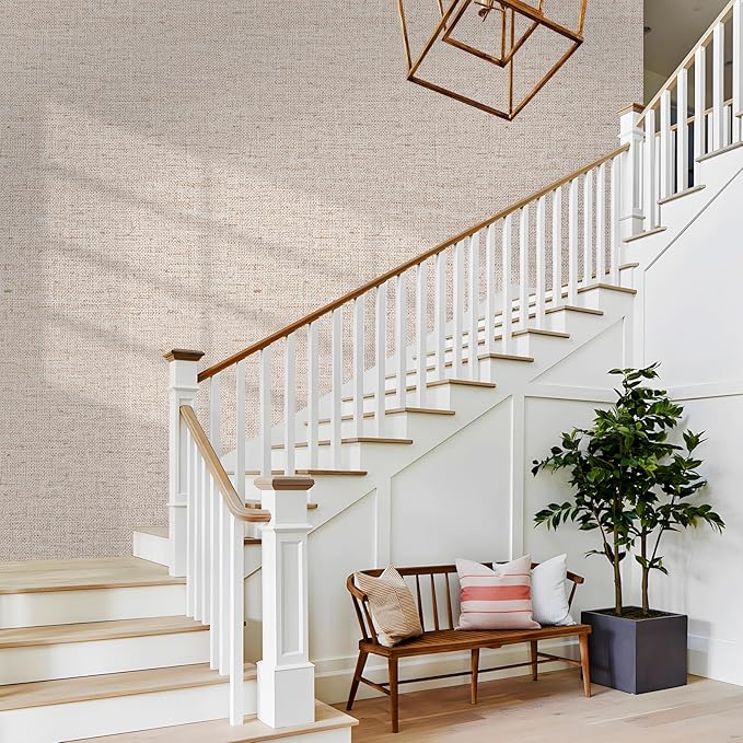 15.75"x590.6" Beige Grasscloth Wallpaper Peel and Stick Removable Textured Wall Paper Self Adhesive Contact Paper Faux Linen Cabinets Drawers Bookshelves Thickened Waterproof Shelf Vinyl Roll