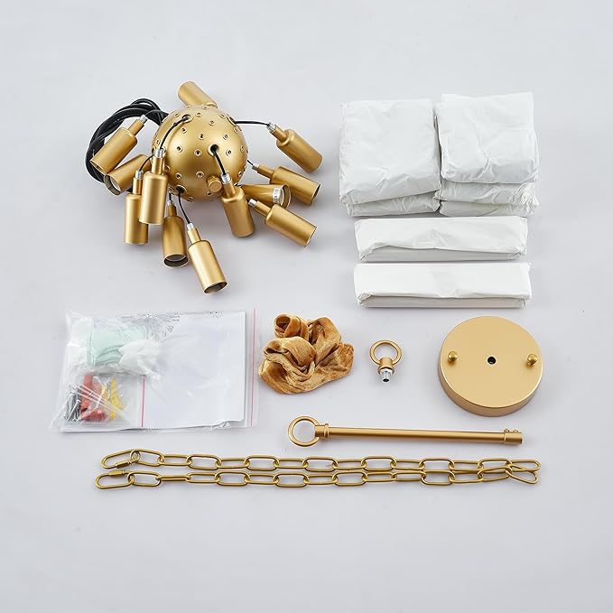 12-Light Gold Sputnik Chandeliers, 24" Starburst Firework Pendant Light fixtures, Mid-Century Modern Satellite Ceiling Lights for Dining Room, Kitchen, Bedroom, Living Room, E12