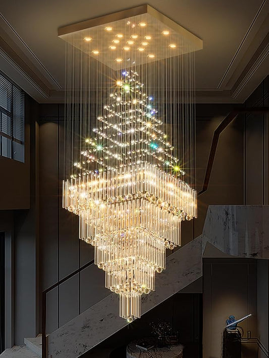 D40''X H120'' Large Chandelier for Staircase, Luxury Foyer Chandelier, Modern Crystal Raindrop Chandeliers Flush Mount Ceiling Light Fixtures for High Ceilings,Entryway LED Dimmable 2700K-6000K