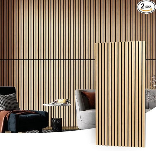 Art3d 2 Wood Slat Acoustic Panels for Wall and Ceiling - 3D Fluted Sound Absorbing Panel with Wood Finish - Oak