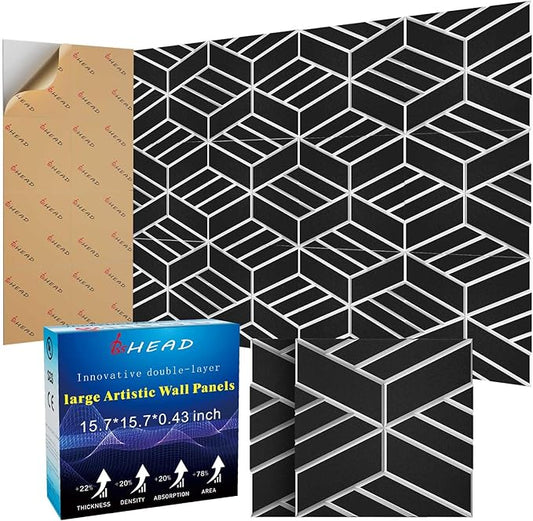 8 Pack 2-Layer Soundproof Wall Panels, 15.7 x 15.7 x 0.43 in Large Sound Proof Foam Panels for Walls, 1.1lb/ft³ High Density, 3D Acoustic Panels,Artistic Noise Dampening Panels Black&White
