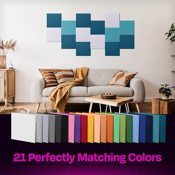 Acoustic Panels 12-Pack Soundproof Wall Panels 12"X12"X0.4" Sound Panels High Density Sound Dampening Panels - [Ocean Turquoise Square]