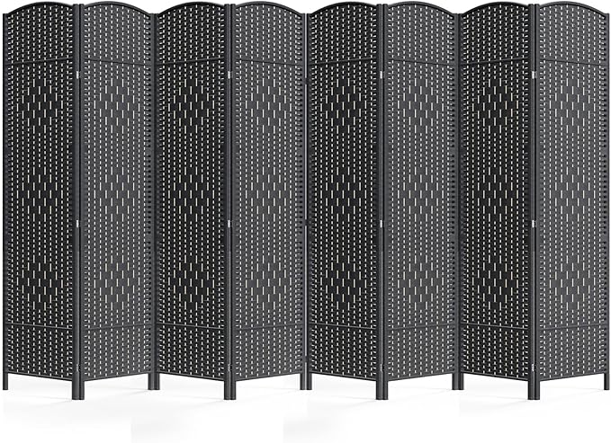 8 Panel Room Divider,6Ft Folding Privacy Screen,Tall - Extra Wide Foldable Panel Partition Wall Divider with Diamond Double-Weaved Hand-Woven Design Room Screen Divider