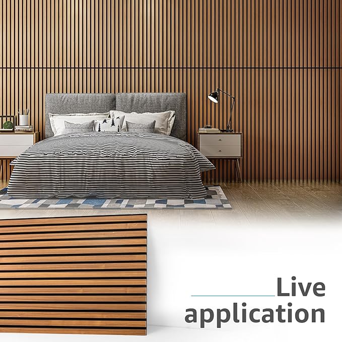 Art3d 4 Pack 47.2 x 23.6in. Wood Slat Acoustic Panels for Wall and Ceiling - 3D Fluted Sound Absorbing Panel with Wood Finish - Teak