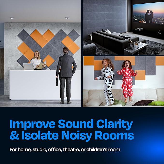 Acoustic Panels - 12 Pack, 12"X12"X0.4" Soundproof Panels - Pebble Gray Square