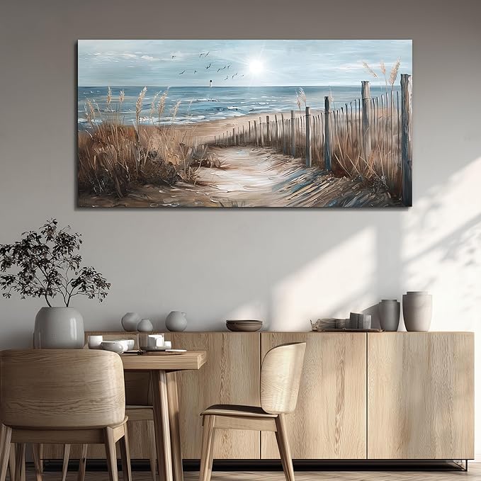 KELIYUAN Canvas Wall Art For Living Room Large Wall Decor For Bedroom Ocean Sand Dunes Grass Landscape Paintings Office Wall Prints Pictures Artwork Ready To Hang Hotel Room Home Decoration 24"x48"