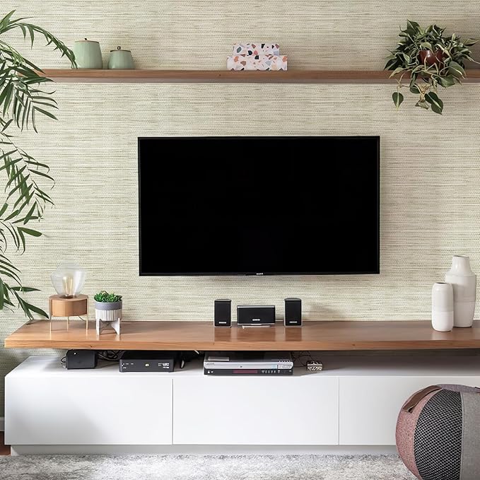 JiffDiff Grasscloth Wallpaper Peel and Stick Cream Grassweave Stick on Wallpaper Textured Self Adhesive Contact Paper 1181" x 17.3"