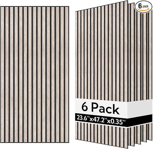 Olanglab Wood Veneer Acoustic Wall Panels 6 Pack, 23.6"×47.2" Sound Absorbing Wall Panels for Interior Wall Decor, Light Walnut