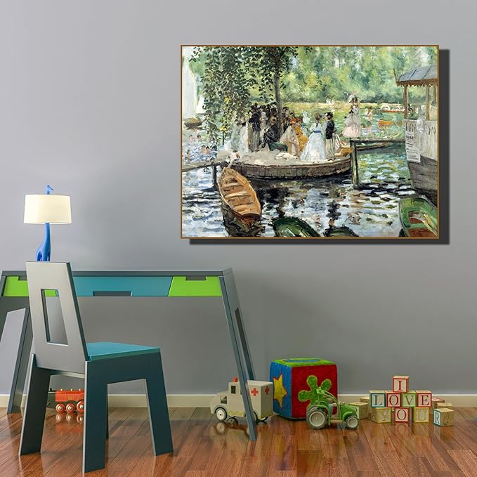 OKRA La Grenouillere By Pierre Auguste Renoir Canvas Wall Art - Classic Riverside Landscape Oil Painting - Famous Impressionist Paintings - Home Decor for Bedroom Living Room Kitchen - Unframed
