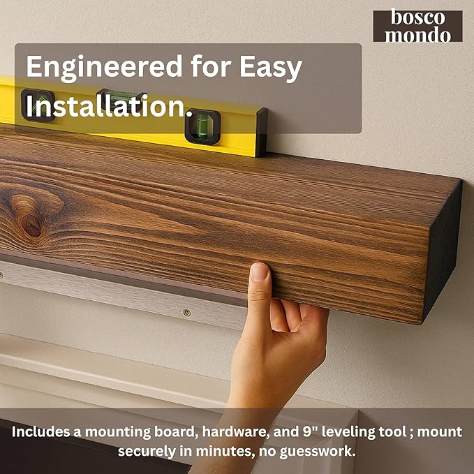 BoscoMondo Fireplace Mantel, Wall-Mounted 72 inch Floating Shelf for Wall, Tv Shelf, Rustic Shelf - 8x6x72 Olive