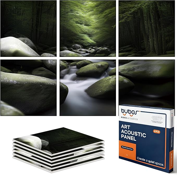 BUBOS 6 Pack Art Acoustic Panels Soundproof Wall Panel,70.8X47.2 Inches Large Sound Absorbing Panel,Self-Adhesive Decorative Acoustical Wall Panels, Acoustic Treatment for Home（Ancient Green）