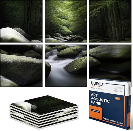 BUBOS 6 Pack Art Acoustic Panels Soundproof Wall Panel,70.8X47.2 Inches Large Sound Absorbing Panel,Self-Adhesive Decorative Acoustical Wall Panels, Acoustic Treatment for Home（Ancient Green）