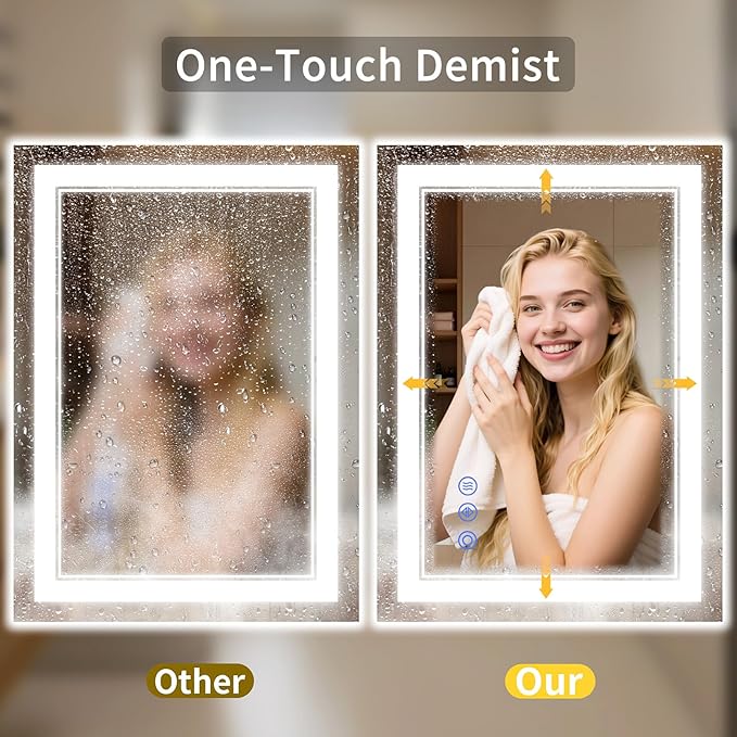 30"x36" LED Bathroom Mirror with Lights, Anti-Fog, Backlit + Front Lit, Dimmable, Led Vanity Mirror for Wall, Lighted Bathroom Mirror, 3 Colors, Shatter-Proof Tempered Glass