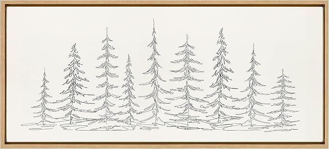 Kate and Laurel Sylvie Minimalist Evergreen Trees Sketch Framed Linen Textured Canvas Wall Art by The Creative Bunch Studio, 18x40 Natural, Decorative Panel Art