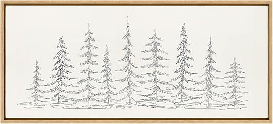 Kate and Laurel Sylvie Minimalist Evergreen Trees Sketch Framed Linen Textured Canvas Wall Art by The Creative Bunch Studio, 18x40 Natural, Decorative Panel Art