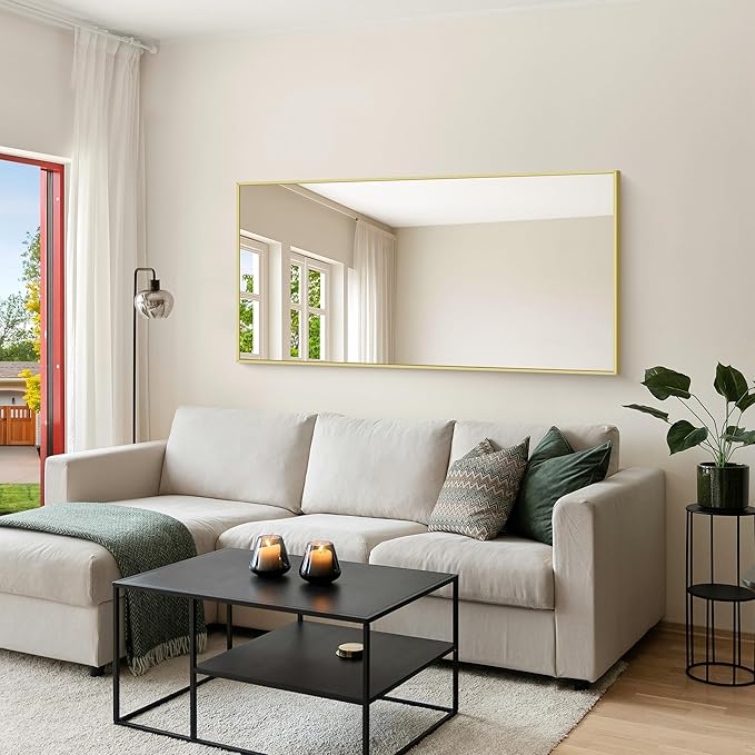 KOCUUY Large Gold Bathroom Mirror, 60x30 inch Rectangular Mirror for Bathroom Sink, Oversized Wall Mirror with Metal Gold Frame for Living Room, Farmhouse, Entryway, Hang Horizontal/Vertical