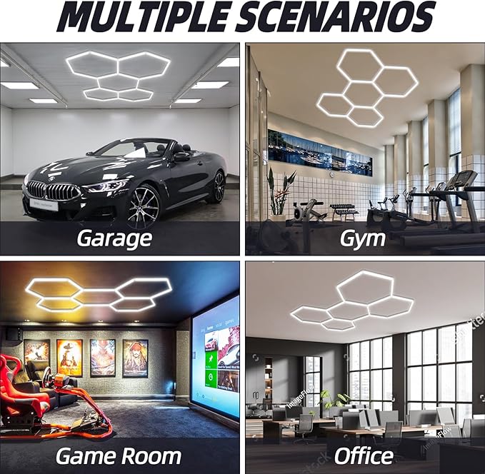Modern Hexagon LED Garage Light Fixture, 192W 21000LM 25 Pack Honeycomb Ceiling Light for Garage, Basement, Gaming Room, Warehouse, Gym, 5 Hexagon