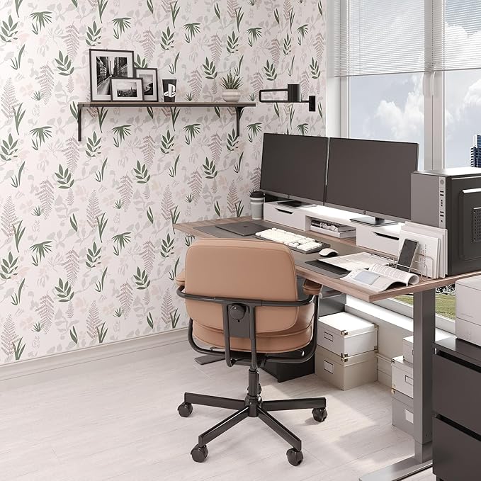 Leaf Wallpaper Peel and Stick Boho Wallpaper Vintage Floral Contact Paper Waterproof Self Adhesive Modern Wall Paper for Cabinet Walls Kitchen 17.3" × 118"