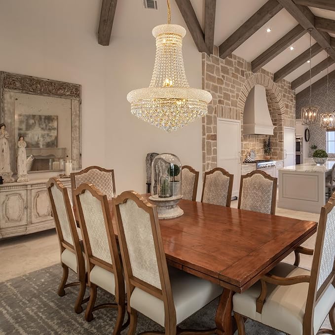 14 Lights Gold Finish Empire Crystal Chandelier Lighting for Dining Room Living Room Foyer Hallway Entryway (Dia 24'')