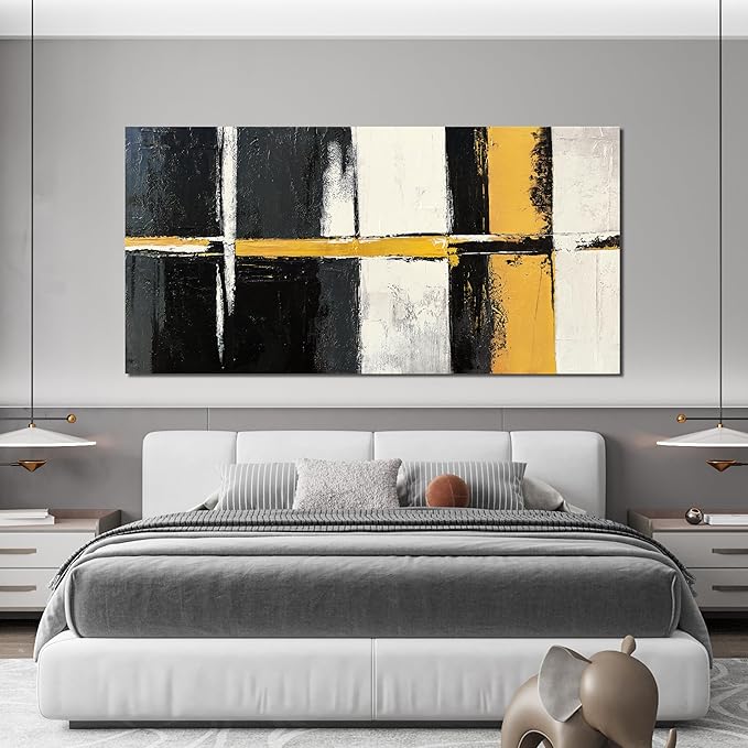 Canvas Wall Art Decor Large Wall Art Pictures for Living Room Abstract Art Work Black and White Wall Art Decor Modern Black Yellow Abstract Wall Art Prints For Bedroom Office Home Wall Decor 29"x58"