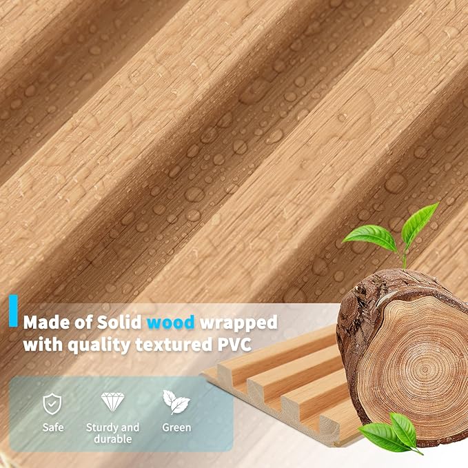 Art3d Slat Wood Wall Paneling for Interior and Ceiling Decoration - Pack of 4pcs + 1pc End-Trim, Size 108 x 5.7in.- Oak
