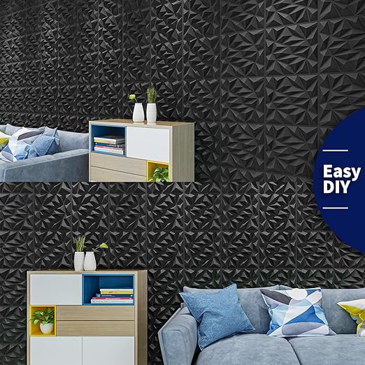 Art3dwallpanels 33 Pack 3D Wall Panel for Interior Wall Decor, PVC Textured Wall Panels, 3D Wallpaper Modern Wall Tiles, Black