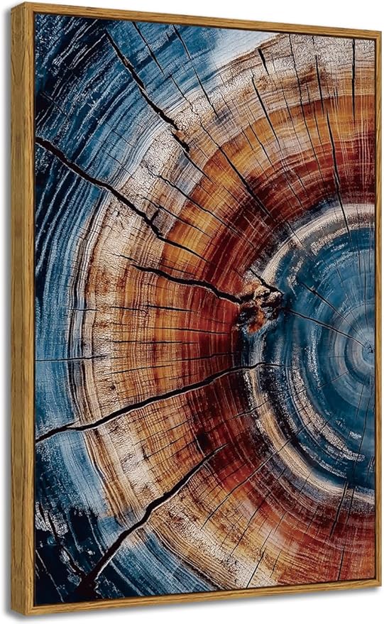 BingruiArt Large Framed Tree Ring Wall Art Wood Canvas Colorful Boho Wall Decor Rustic Artwork Abstract Painting Farmhouse Picture Nature Print for Living Room Bedroom Bathroom 24"x36" Natural Framed(01)