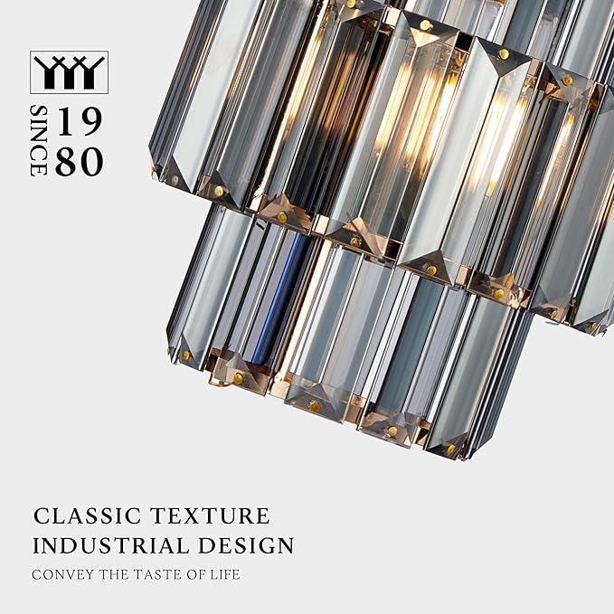 Modern Crystal Chandelier, 6"x7" Classic Crafted Pendant Light, Glass & Metal Hanging Light for Innovative Small Space Use in Dining Room, Kitchen Island, Bedroom, Living Room-Golden Mist