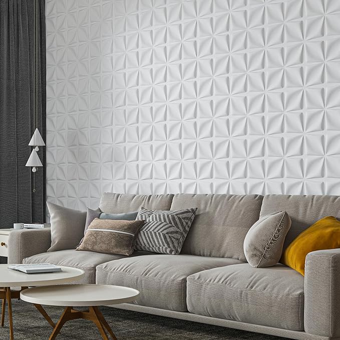 Art3d 20 Pack Decorative 3D Wall Panels, 19 Sq.Feet PVC Interior Wall Décor, 11.8"x11.8", White