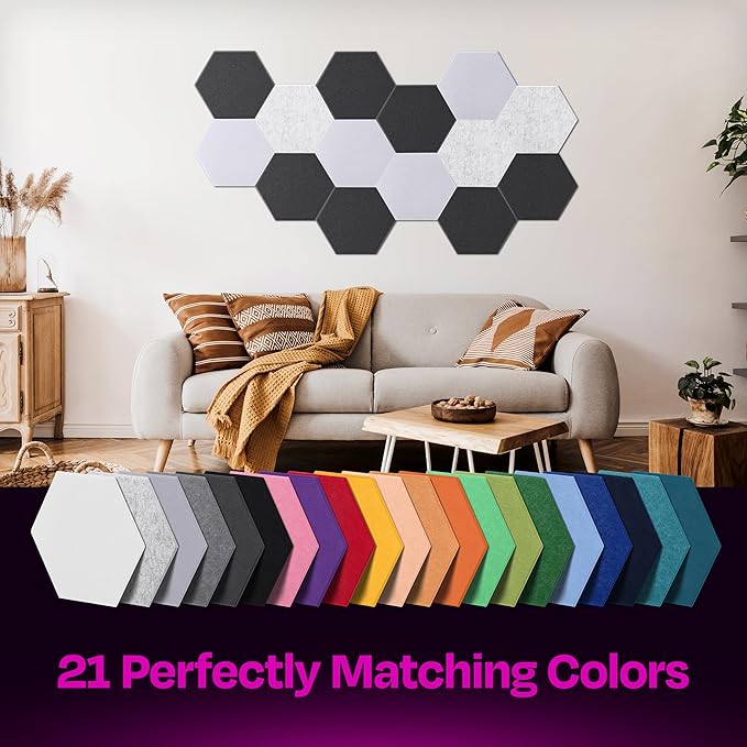 Acoustic Panels 12-Pack Soundproof Wall Panels 12"X10.4"X0.4" Sound Panels High Density Sound Dampening Panels - [Dark Gray Hexagon]