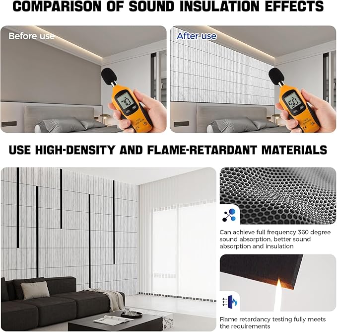 10 Pack Large Self-Adhesive Soundproof Wall Panels, 15.7 x 15.7 x 0.4in Sound Proof Foam Panels for Walls, 0.9lb/ft³ High Density,Acoustic Panels, Sound Dampening Panels grey 0.95NRC