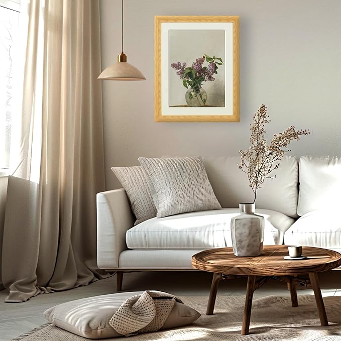 Brivoria Framed Canvas Wall Art Vintage Decor, Elegant Lilac Blooms in Clear Glass Vase French Country Classical Painting Prints for Living Room Office Dining Room Gallery Wall Decor, 16"x20"