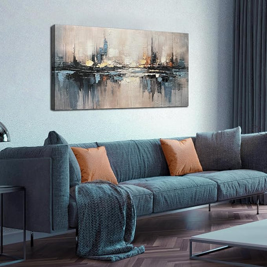 Abstract Canvas Wall Art for Bedrooom Blue and Gray Wall Decor for Living Room City Wall Art for Office 20 x 40 Inches