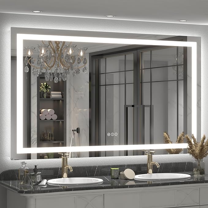 66x40 LED Bathroom Mirror, Large Dimmable Vanity Mirror with Lights, Anti-Fog, Shatterproof, Memory, 3 Colors, ETL Listed (Backlit and Front Lighted)