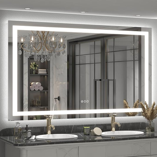 66x40 LED Bathroom Mirror, Large Dimmable Vanity Mirror with Lights, Anti-Fog, Shatterproof, Memory, 3 Colors, ETL Listed (Backlit and Front Lighted)