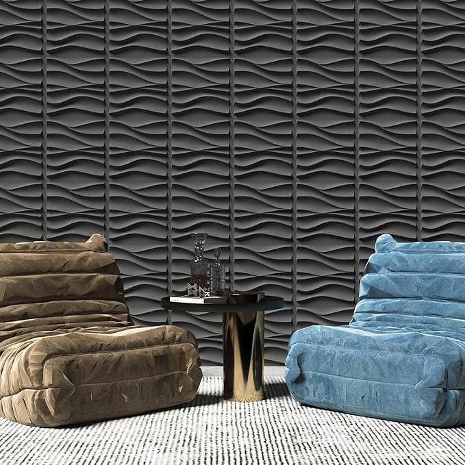Art3d 20 Pack Decorative 3D Wall Panels, 19 Sq.Feet PVC Interior Wall Décor, 11.8"x11.8", Black