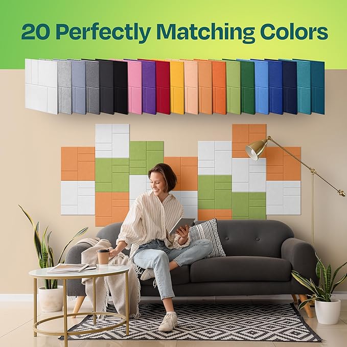 Acoustic Panels 12-Pack Soundproof Wall Panels 12"x12"x0.4" Decorative Sound Dampening for Your Home, Office, Studio, Bedroom & More with Unique GridFrame Carving [White]