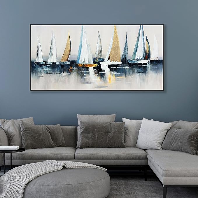 Canvas Wall Art Abstract Wall Decor Sailboat Picture Framed Artwork Modern Aesthetic Suitable for Living Room Bedroom and Office Home Wall Decor 20"x40"