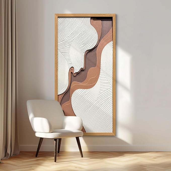 BrightA Creative wood carving relief wave-shaped large-scale wall decoration. Masterful craftsmanship with wooden frame. Suitable for study rooms and entrance halls to enhance the space's style and aesthetic appeal. Artwork hanging piece 23.6"x47.2"