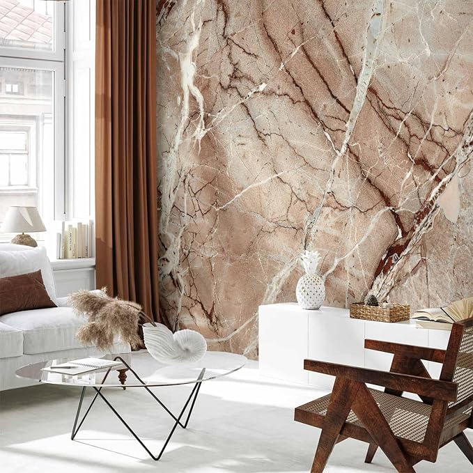 artgeist Premium Wall Mural Stone 157x110 in - XXL Non-Woven Wallpaper Fleece Wall Decor Photo Print Picture Image Design Faux Concrete Cement Marble Like Beige -C-0484-a-a