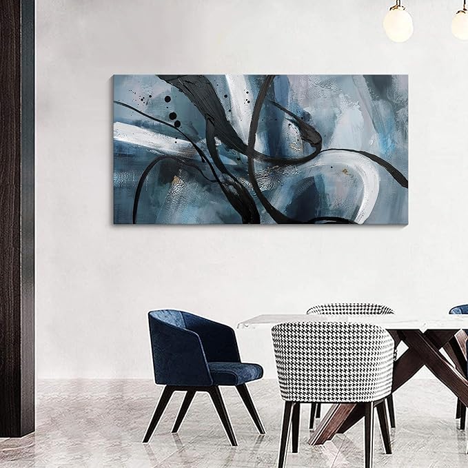 Abstract Canvas Wall Art Black And White Graffiti Lines Simple Art Modern Abstract Artwork Canvas Prints Canvas Picture Contemporary Wall Art Bedroom Living Room Office Decoration Framed 24x48 Inch