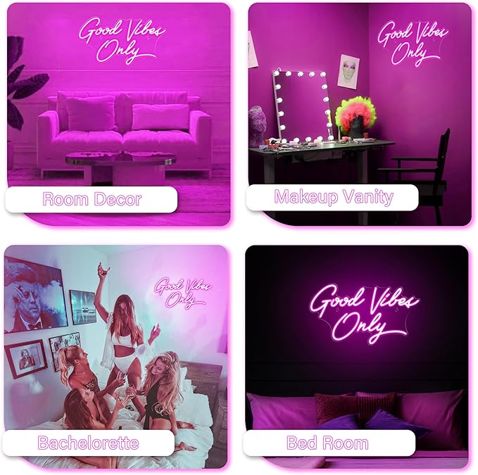 Kavaas Good Vibes Only Neon Signs for Wall Decor 17.7" x 9.9" | Pink Good Vibes Only LED Sign for Bedroom, Party, Bar, Salon - Best Gifts for Birthday, Christmas