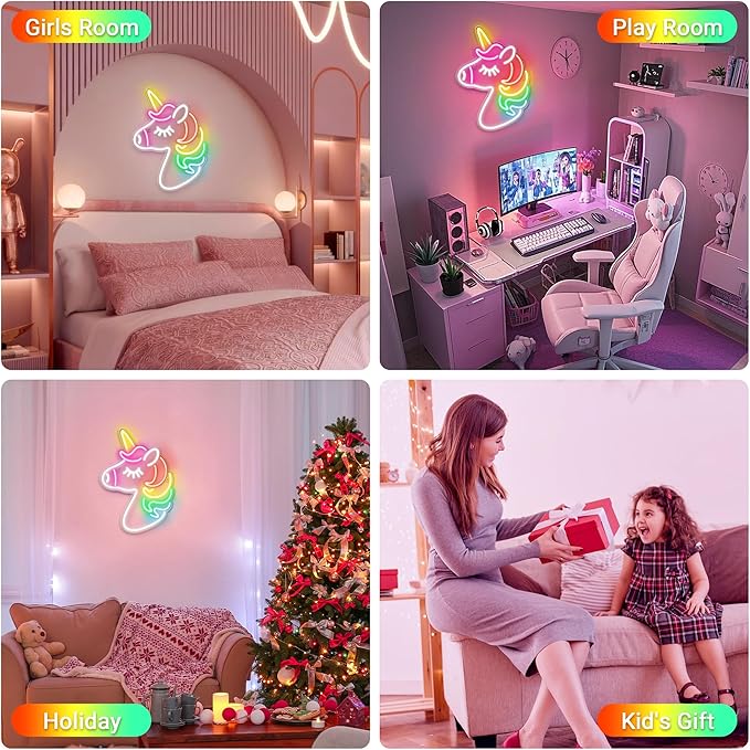 Kavaas Neon Unicorn Sign 13.8" x 10.7", LED Unicorn Neon Lights for Girls Room Office Dorms - Best Gifts for Birthday, Christmas, Unicorn Lovers, Kids