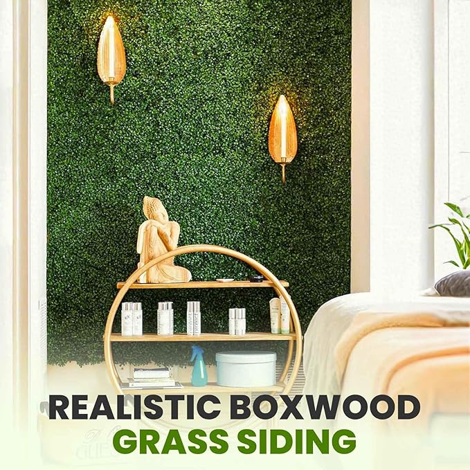 KASZOO Grass Wall 12 Pack 10"x10" Artificial Boxwood Hedge Wall Panels, Privacy Hedge Screen Faux Boxwood for Outdoor,Indoor,Garden,Fence,Backyard,Greenery Walls