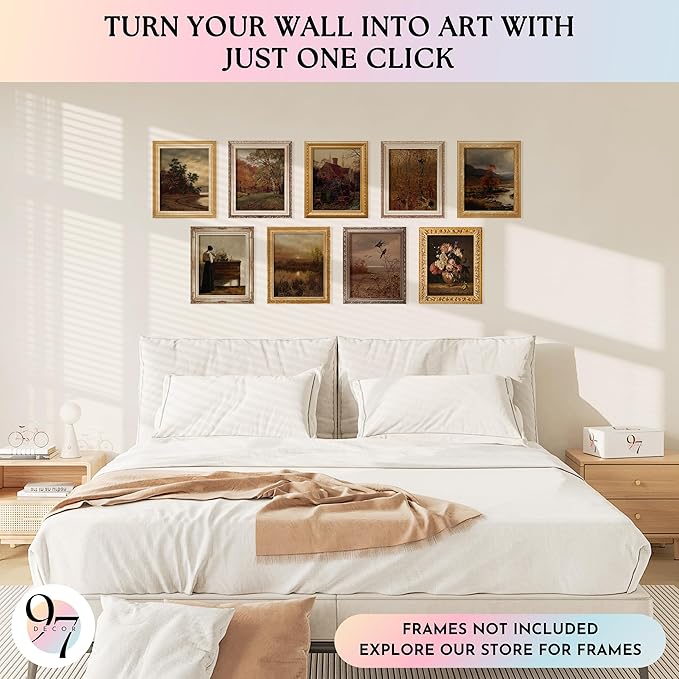 97 Decor Vintage Wall Art Decor - Vintage Fall Prints, Rustic Farmhouse Wall Decor, Neutral Autumn Landscape Pictures French Country Posters For Home Bedroom Living Room Decorations (8x10 Unframed)