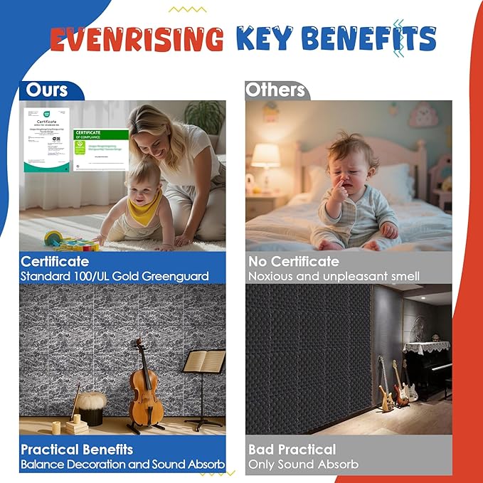 Acoustic Wall Panels 6 Pack, 24"x24"Decorative Art Soundproof Panels, Sound Absorbing Self-Adhesive Panel, Acoustic Treatment for Studio, Home Theater, Office (Storm AuraGrain)