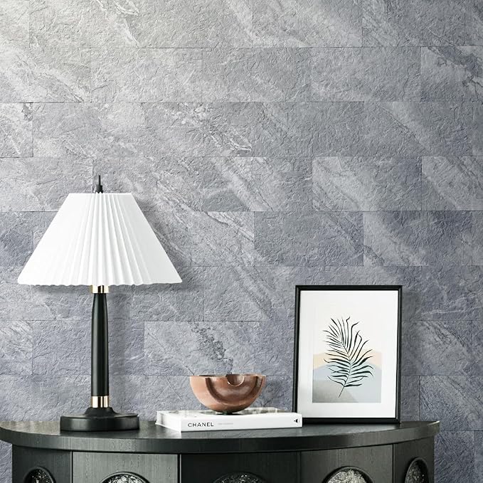 AULIGET 20-Piece Peel and Stick Backsplash Wall Tiles, 6" x 12" PVC Grey Marble Faux Stick on Tiles for Backsplash Kitchen, Bathroom, Laundry Room, Camper, Fireplace