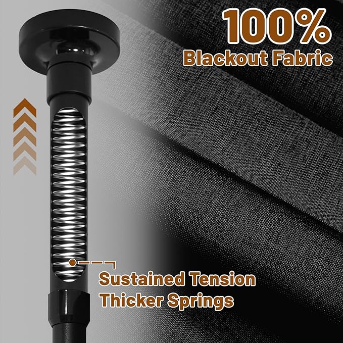 AJAZZ Room Divider Curtain (Black, W100 x L84 in, 1 Panel)+ Tension Curtain Rod No Drilling (H) 43-120×(W) 35-100 in, for Privacy/Soundproof Curtains, Heavy Duty Wall Separator