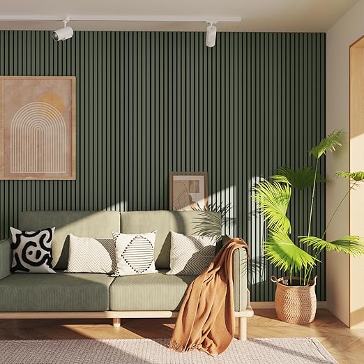 94" x 24" Acoustic Wood Slat Wall Panels – Modern Decorative Soundproof Panels for Walls & Ceilings, Premium Noise-Reducing Wood Paneling for Home & Office (Set of 10) (Alamosa Green)